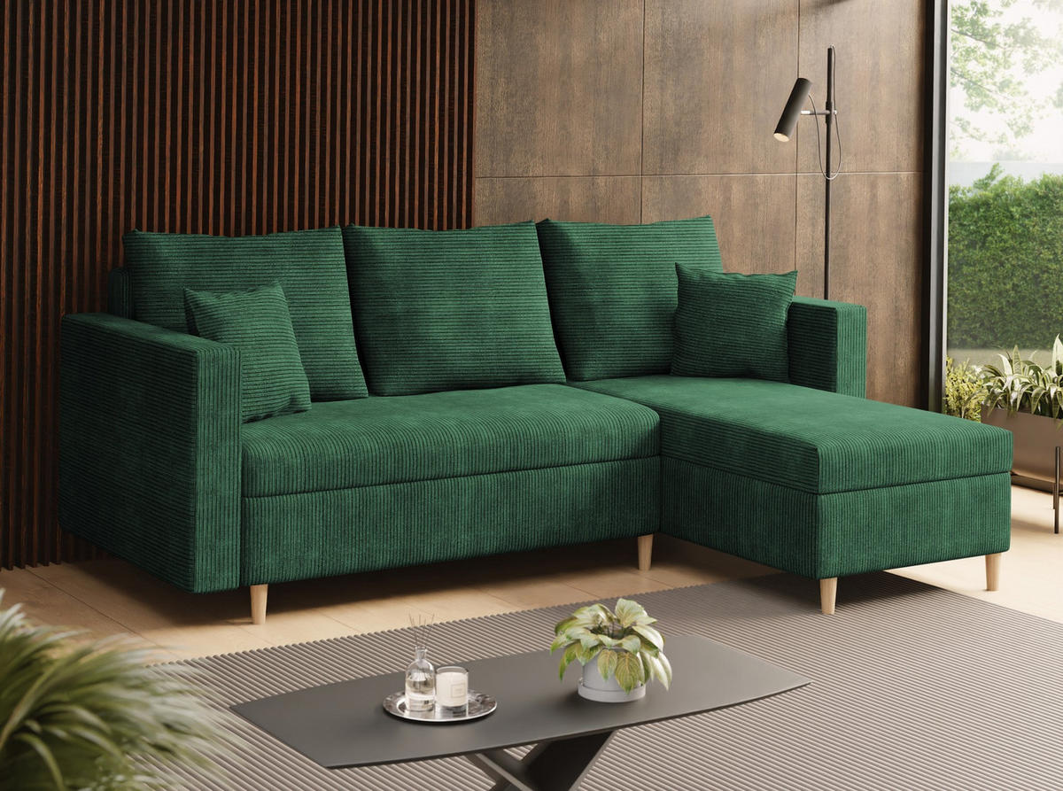 ECKSOFA OTTO mit Bettkasten und Schlaffunktion L-Form, Ottomane Universal - Grün, Textil (230/145cm) - Marpur