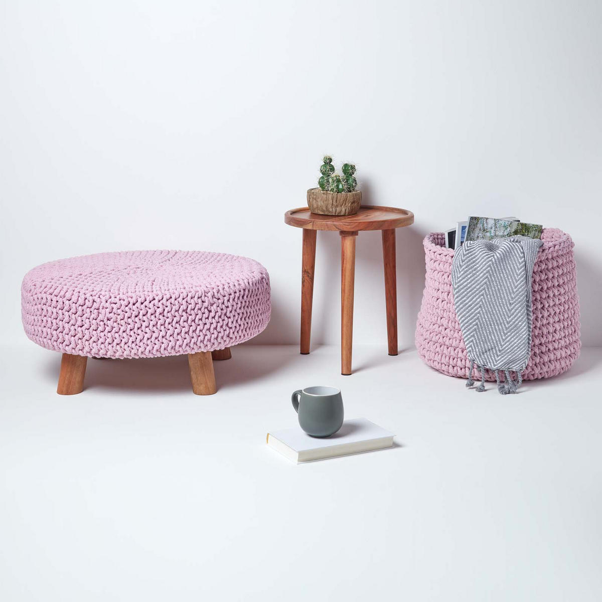 STRICK-HOCKER rosa, rund 62/62/30 cm - Rosa, Textil (62/30/62cm) - Homescapes