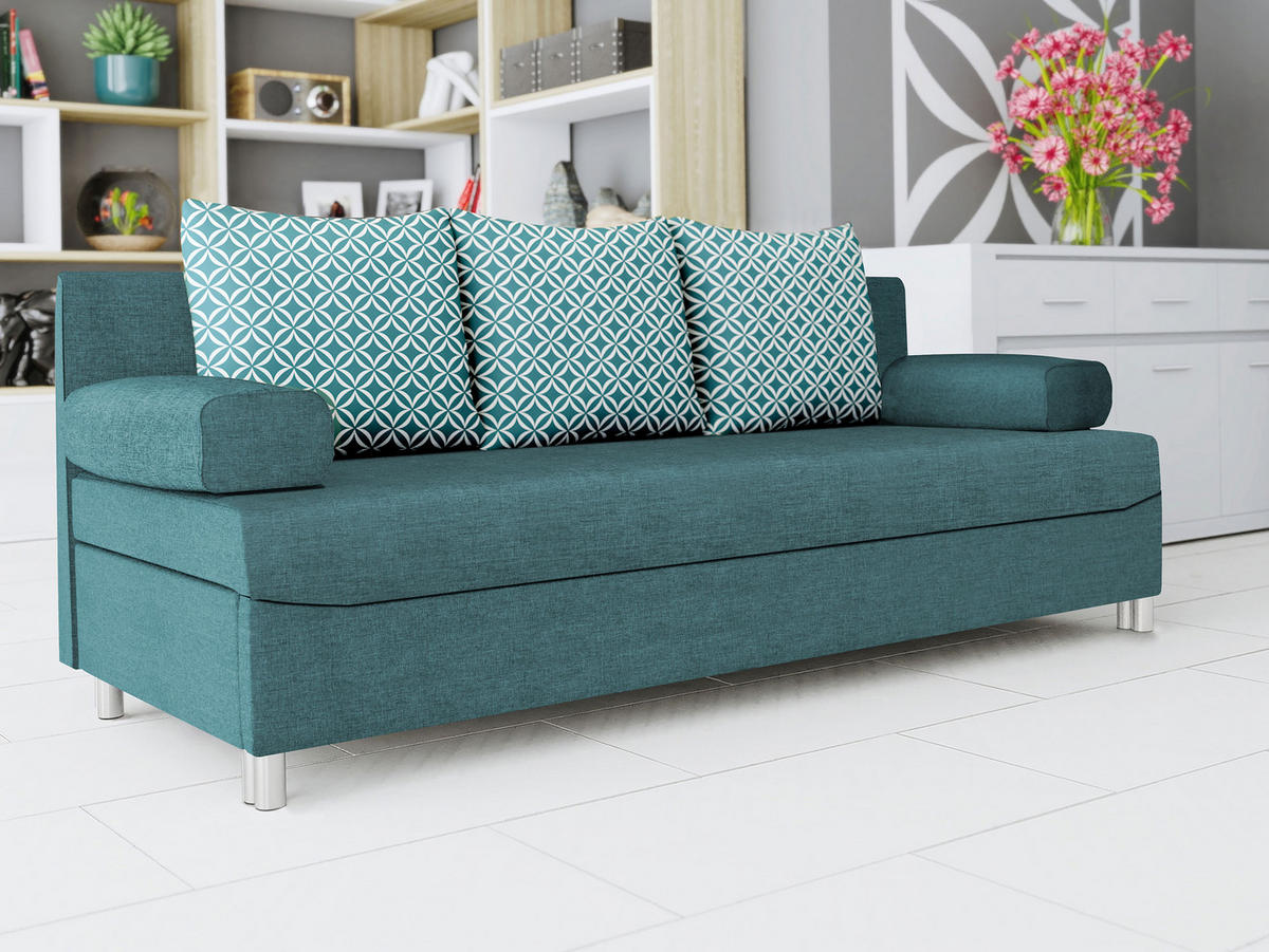 SCHLAFSOFA Dover - Türkis/Chromfarben, Holz/Kunststoff (192/86/80cm) - MIRJAN24