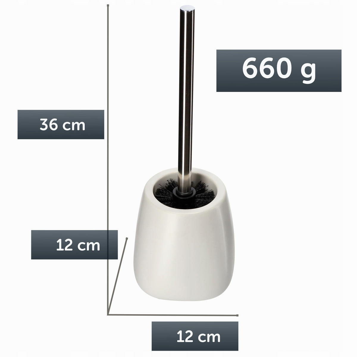 TOILETTENBÜRSTE mit Behälter, 36 cm, weiß - Weiß, Keramik/Kunststoff (12/36cm) - KADAX