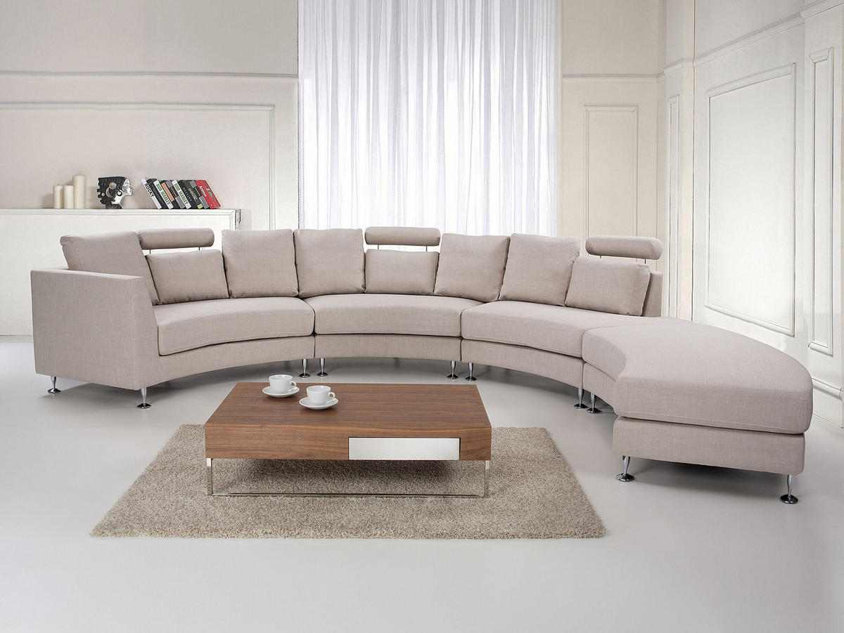 7-SITZER-SOFA mit Ottomane Polyester Beige Rotunde - Beige, Textil (448/76/236cm) - Beliani