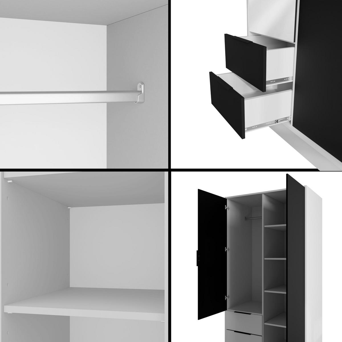 KLEIDERSCHRANK mit Spiegel und Flügeltüren KOLIN 100x200cm Weiß / Schwarz - Schwarz/Weiß, Holzwerkstoff (102/200/51cm) - ALTDECOR