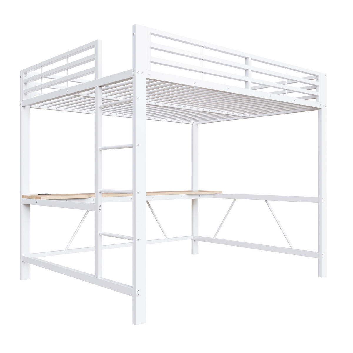 HOCHBETT 160/200 cm in Weiß mit LED, USB und Schreibtisch - Weiß, Metall (160/200cm) - CHICFURN