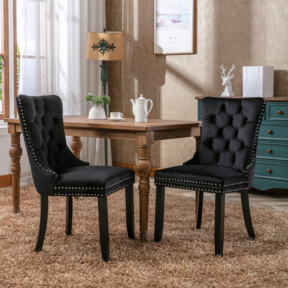 STUHL-SET DE-36286 2 Stück mit Ziernieten Schwarz - Schwarz, Holz (50/95/65cm) - ComfortXL