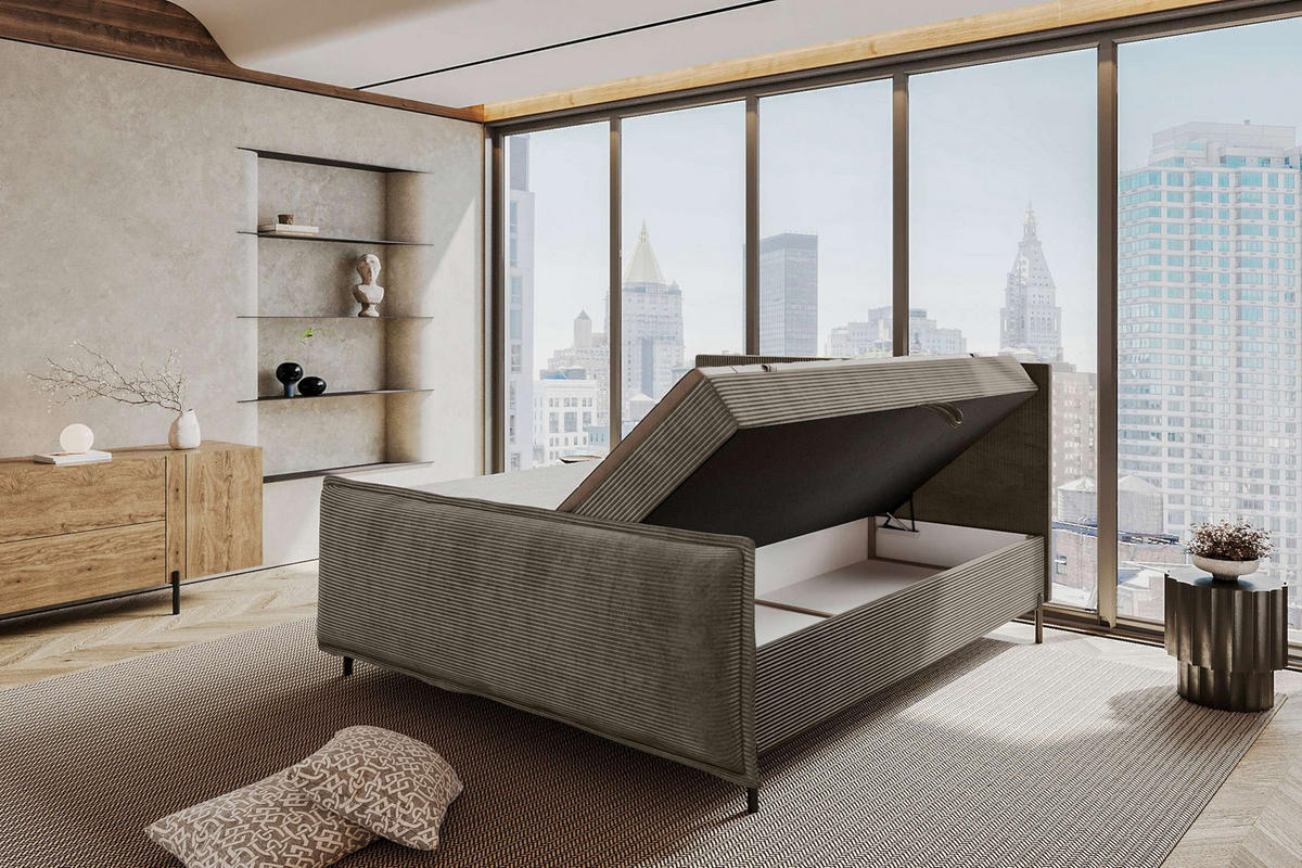 BOXSPRINGBETT VERO PLUS Cordstoff Cappuccino 140/200 cm - Schwarz/Cappuccino, Holzwerkstoff/Textil (140/200cm) - 99rooms