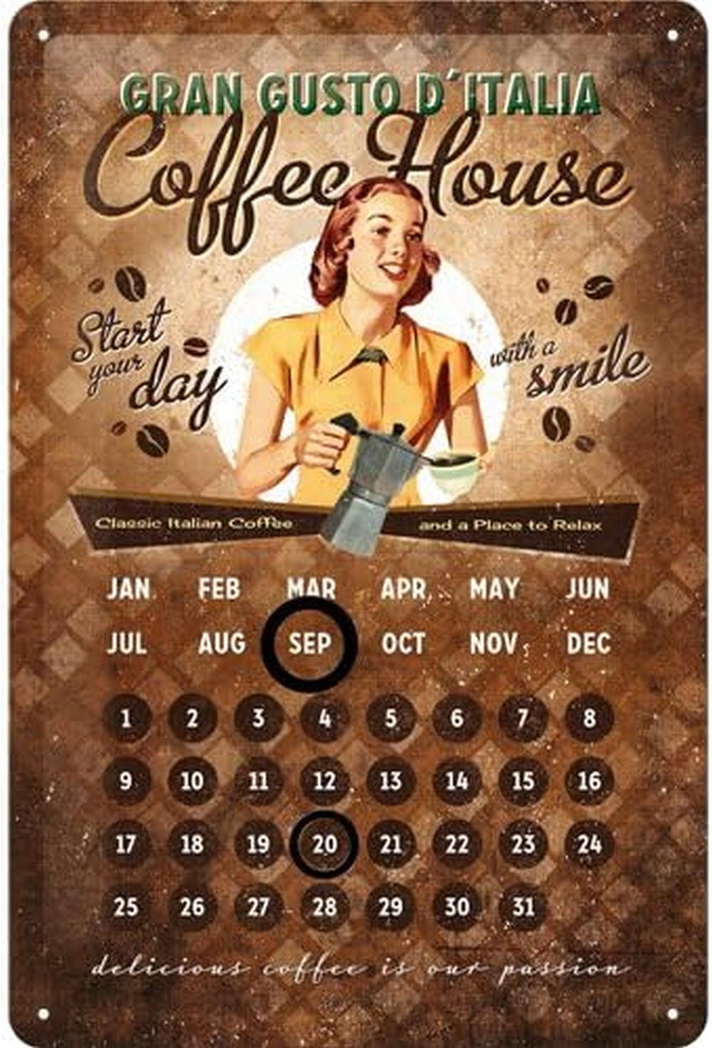 BLECHSCHILD 20/30 cm Coffee und Chocolate House Lady Kalender - Multicolor, Metall (20/30/0.2cm) - Nostalgic-Art