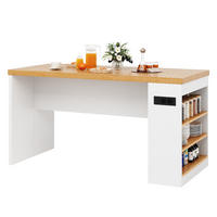 KÜCHENINSEL mit LED, 40mm Arbeitsplatte, Steckdose & USB, 3 Ablagen, 155/80/90 cm - Weiß, Kunststoff (80/90/155cm) - Rolipo
