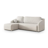 ECKSOFA MARELLO Creme Geflochtener Stoff mit Schlaffunktion - Creme, Holz (220/143cm) - MASSENO