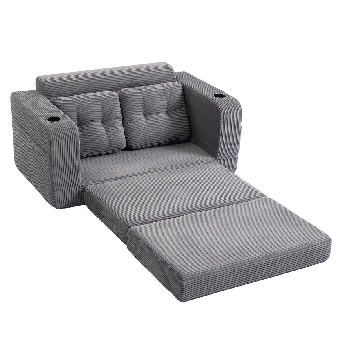 SCHLAFSOFA in Grau Cord mit Getränkehalter und Seitentaschen - Grau, Textil (136/82.5/80cm) - Oxeza