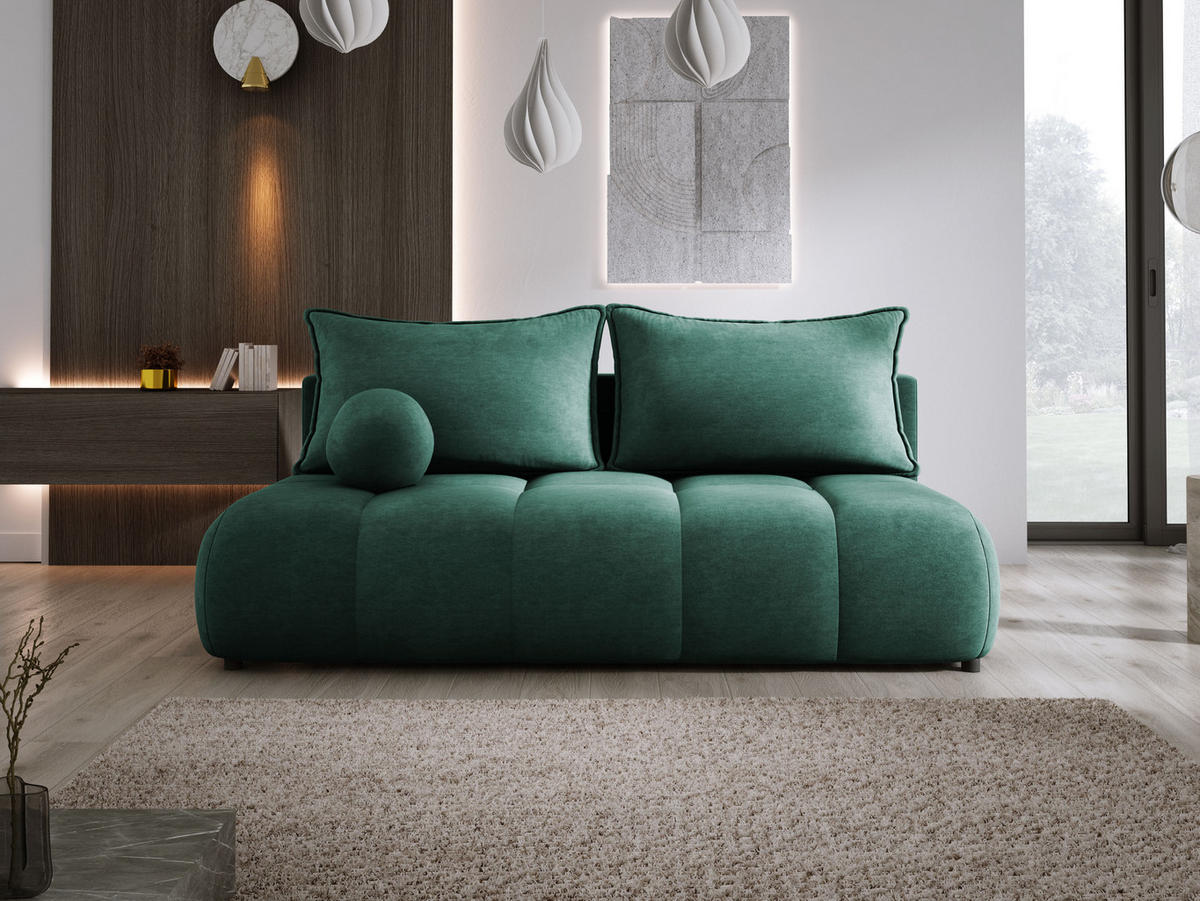SOFA COCO MINI SCHLAFSOFA mit Bettfunktion, CLOUD Stoffbezug, 2-Sitzer, freistehend, Größe: 205x105x97 cm, Grün - Grün, Holz/Textil (205/97/105cm) - DomoHome