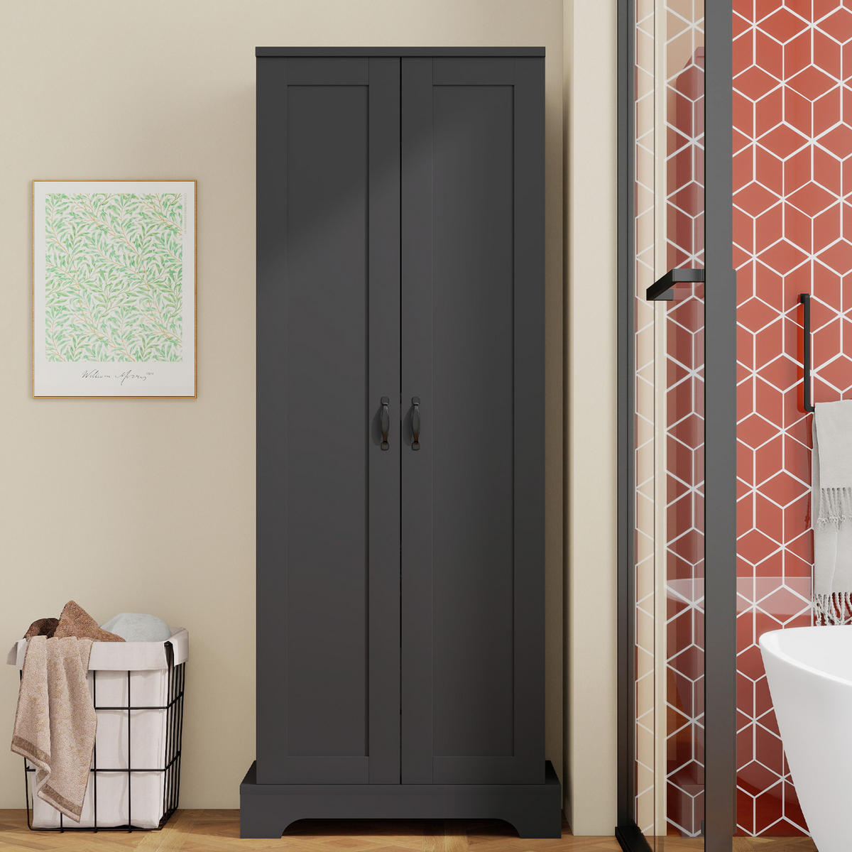 HOCHSCHRANK 56/40/170 cm Schwarz mit Doppeltüren und 4 Ablageflächen - Schwarz, Holz/Holzwerkstoff (40/170/56cm) - Oxeza