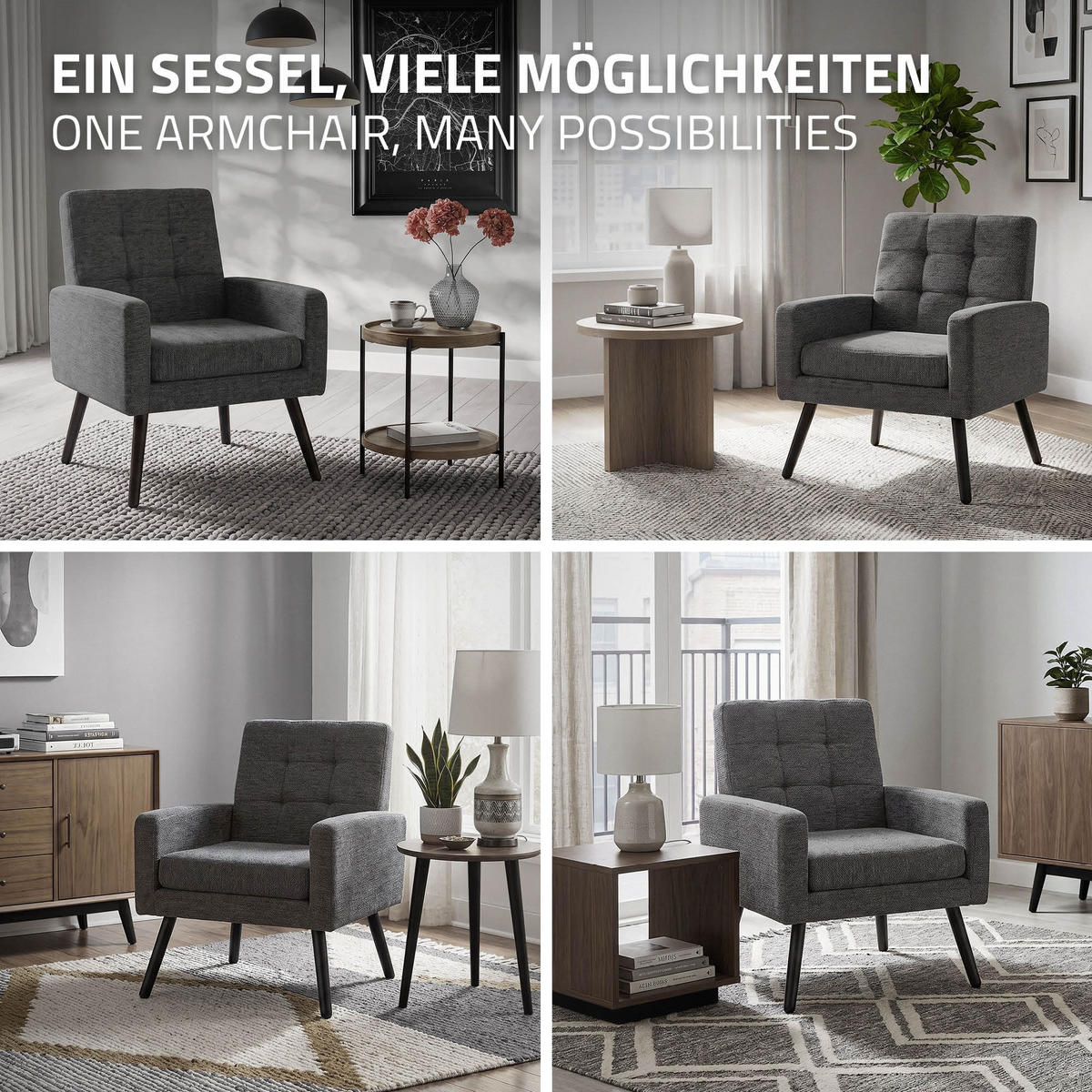 SESSEL mit Stahlbeinen und Webstruktur Relaxsessel 66,5x80x63,5 cm Anthrazit - Anthrazit/Schwarz, Textil/Metall (66.5/80/63.5cm) - ML-DESIGN
