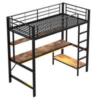 HOCHBETT 90/200 cm DE-04657, mit LED, Schreibtisch und Regal in Schwarz - Schwarz, Metall (90/200cm) - ComfortXL
