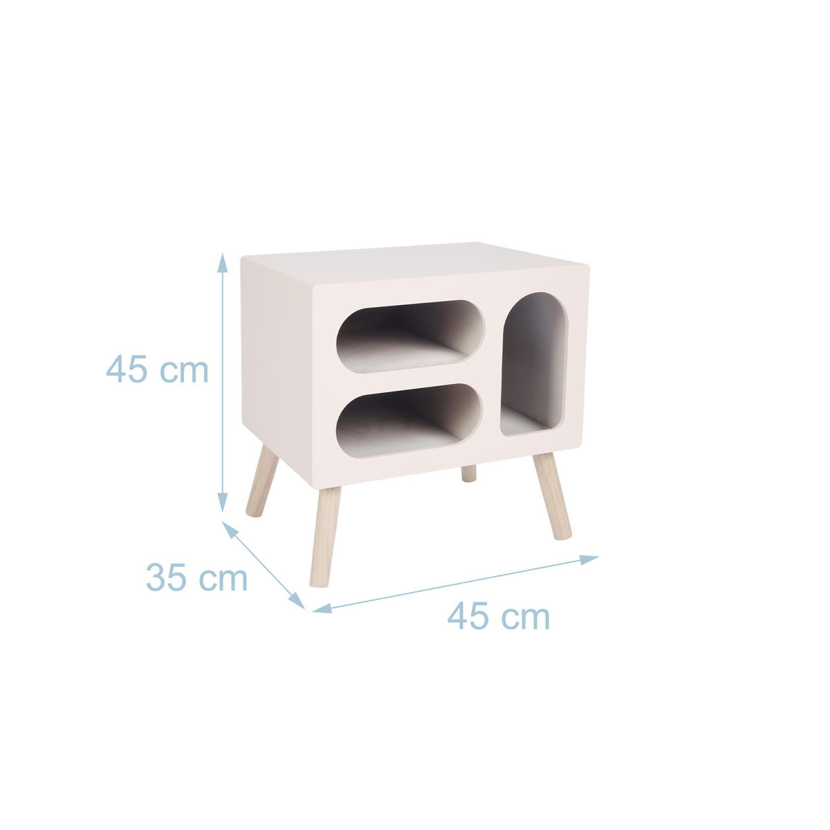 NOĆNI STOLIĆ bijela prirodno 3 ovalna pretinca 45x45x35 cm - bijela, drvni materijal/drvo (45/45/35cm) - Relaxdays