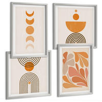 BILDER SET 4er Set - 50x50 cm & 40x60 cm Silberner Rahmen - Abstrakte orange Formen - Silberfarben, Kunststoff (50/50cm) - TULUP