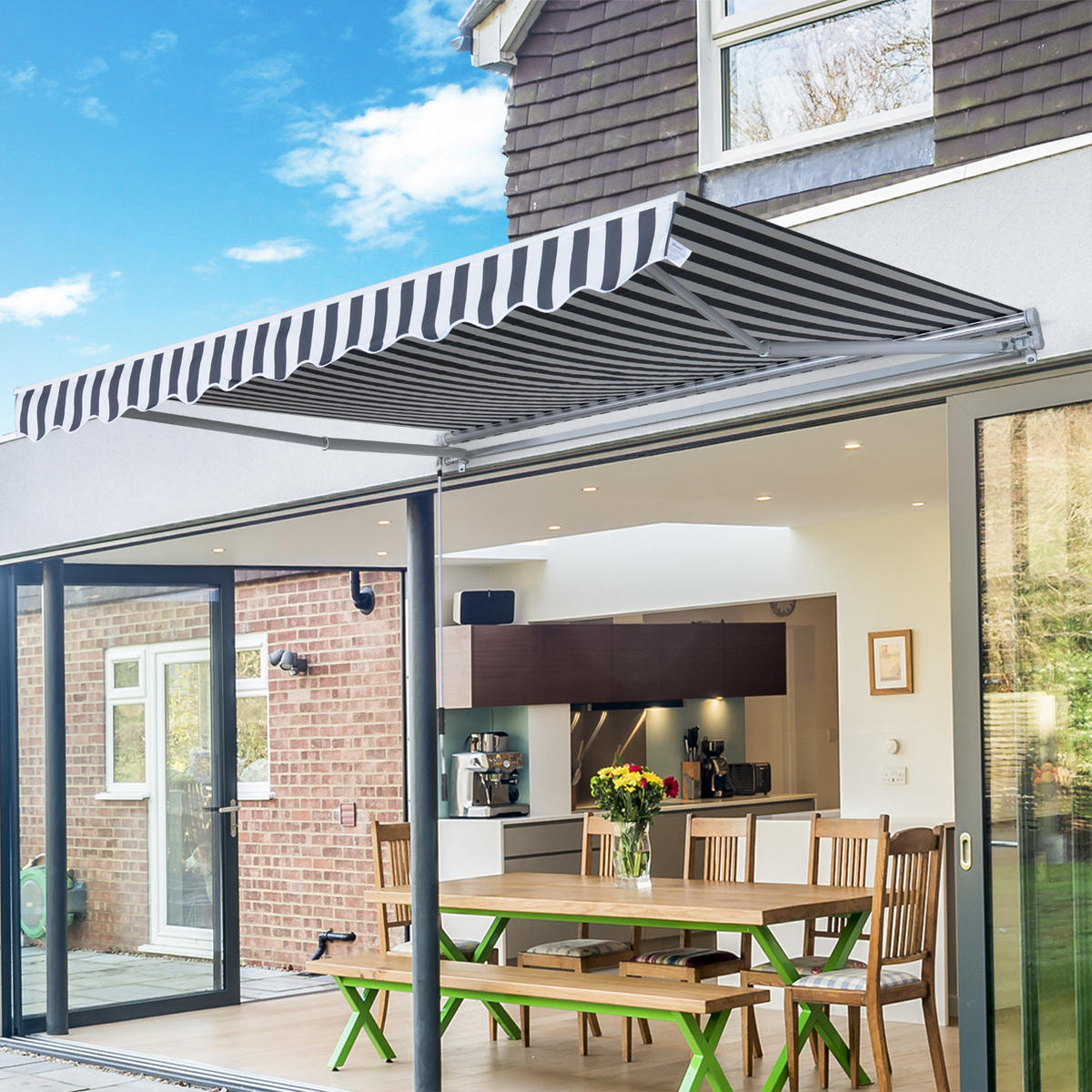 MARKISE, Grau, Aluminium, Polyester - Grün, Metall (250/1/350cm) - Outsunny