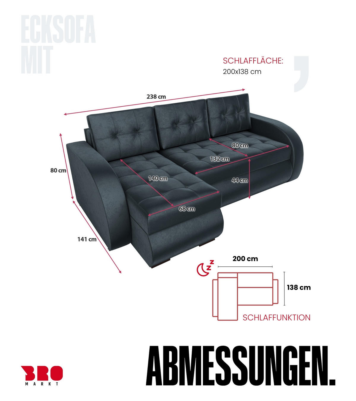 ECKSOFA Bergen mit Schlaffunktion Graphit Samtstoff - Graphitfarben, Textil (238/141cm) - Bromarkt