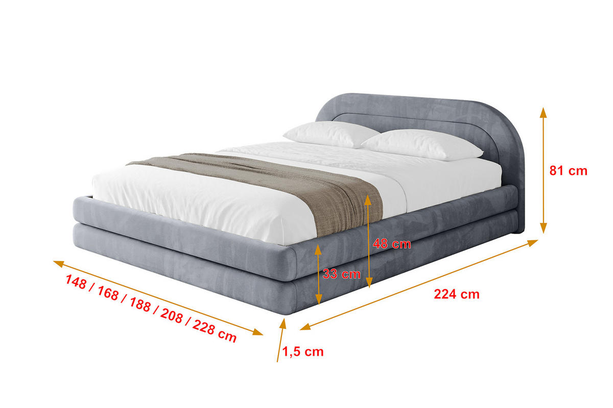 POLSTERBETT mit Bettkasten und Lattenrost, Boxbett ohne Matratze - LERIS-v1 180x200 Grau - Grau, Holzwerkstoff/Textil (180/200cm) - ALTDECOR
