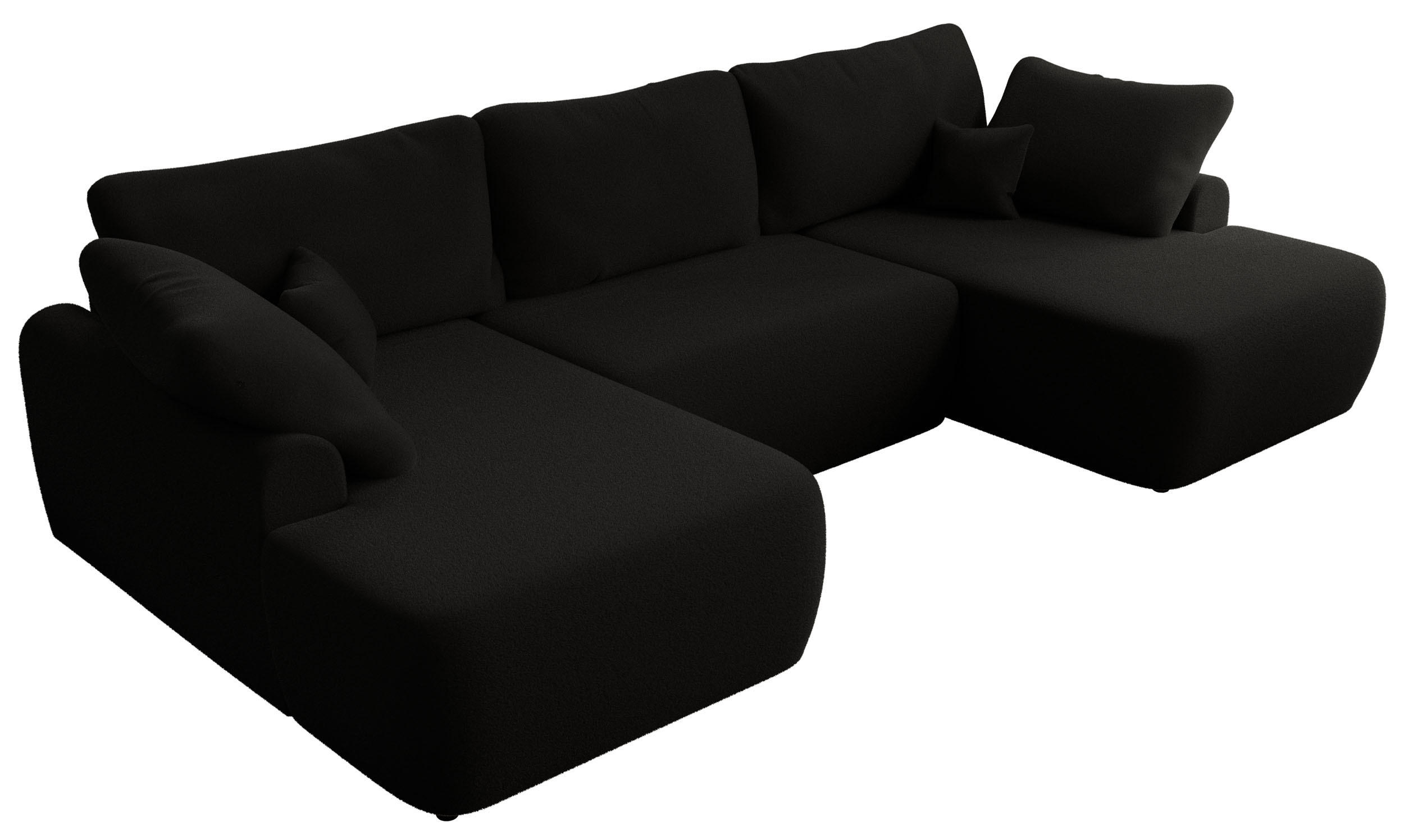 WOHNLANDSCHAFT CUBO U Schwarz Boucle - Schwarz, Kunststoff/Textil (370/100/187cm) - MKS