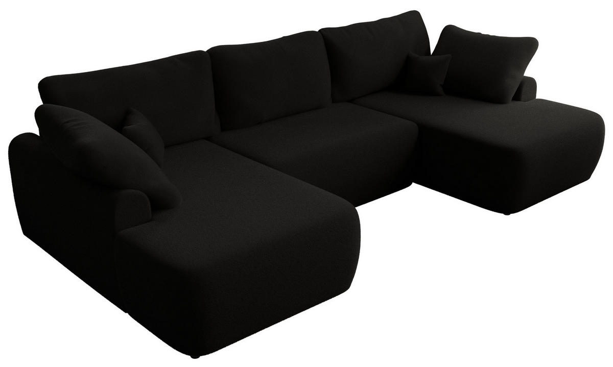 WOHNLANDSCHAFT CUBO U Schwarz Boucle - Schwarz, Kunststoff/Textil (370/100/187cm) - MKS