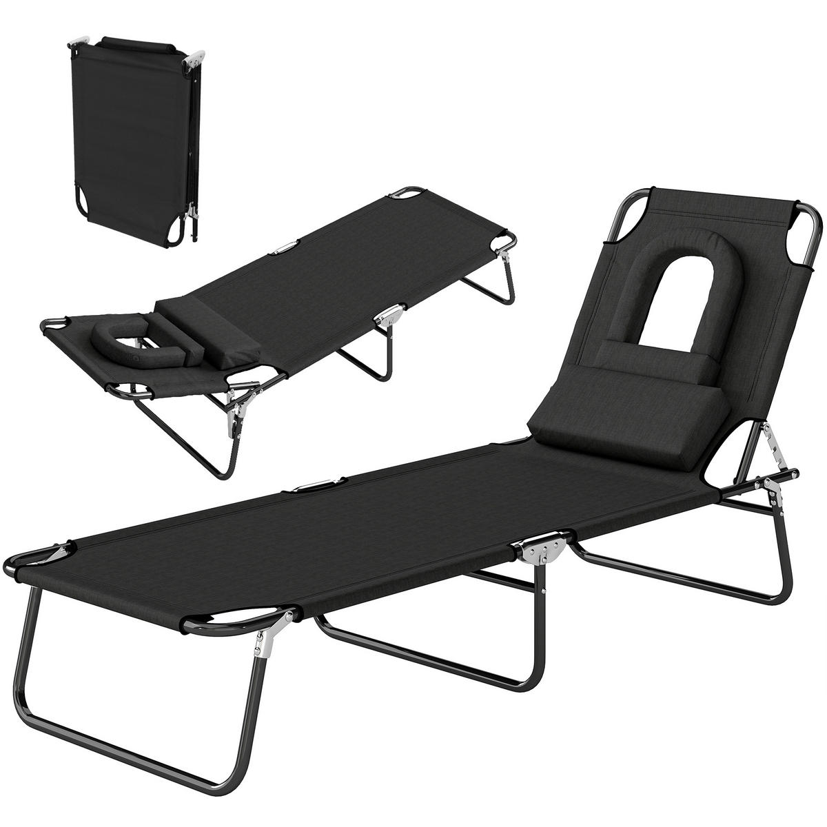 SONNENLIEGE DE-15589 klappbar, 4-fach verstellbar Schwarz - Schwarz, Metall (58/36/187cm) - ComfortXL