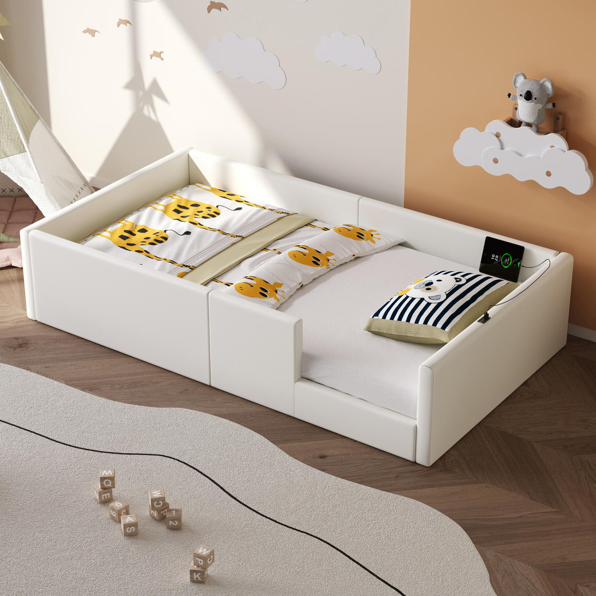 POLSTERBETT 90x200 cm Schutzgeländer weiß - Weiß, Holzwerkstoff (90/200cm) - LEBENLANG