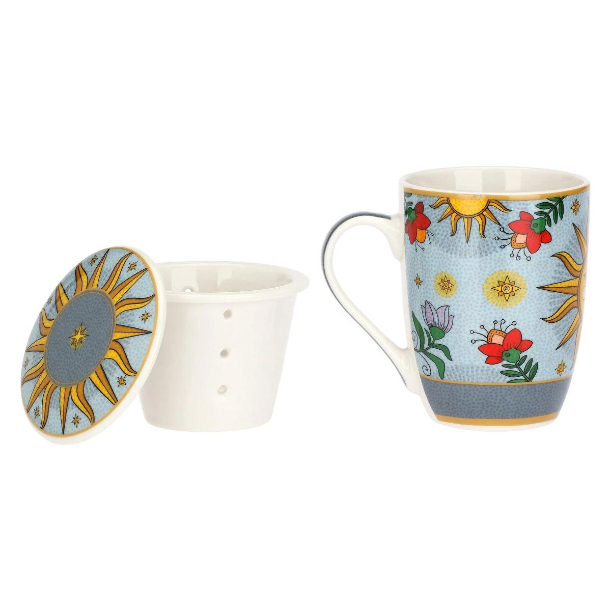 TEEBECHER mit Deckel & Filter MIRABILIA 300 ml „Sole & Luna“ - Orange, Keramik (0.3L)