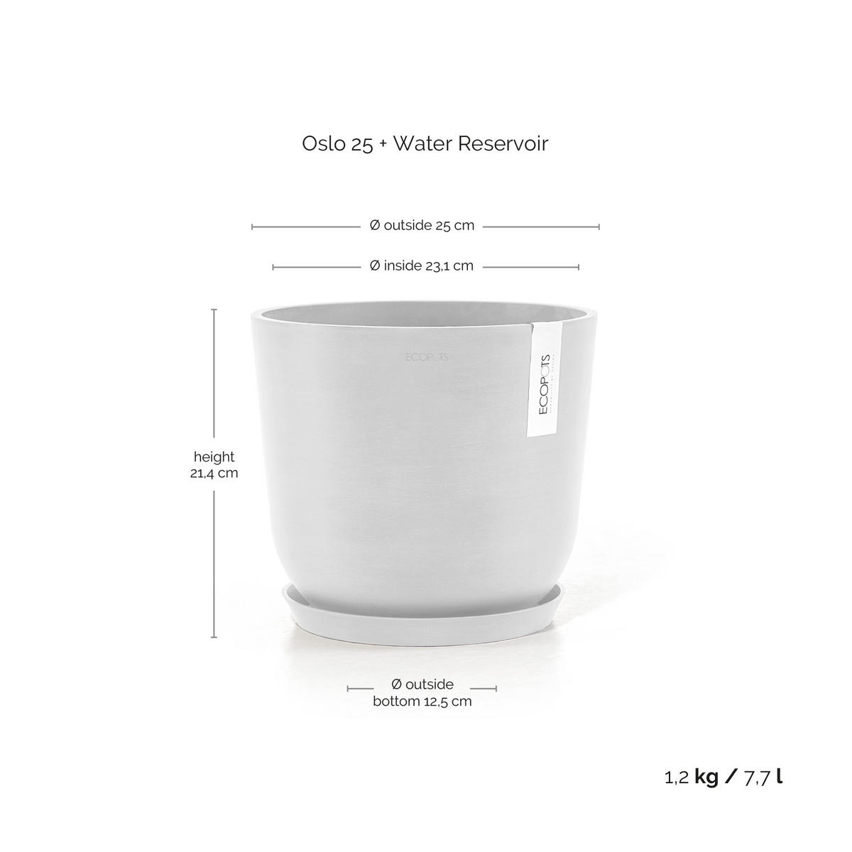 BLUMENTOPF mit Wasserreservoir Oslo 25/21,4 cm Weiß - Weiß, Kunststoff (25/21.4cm) - Ecopots