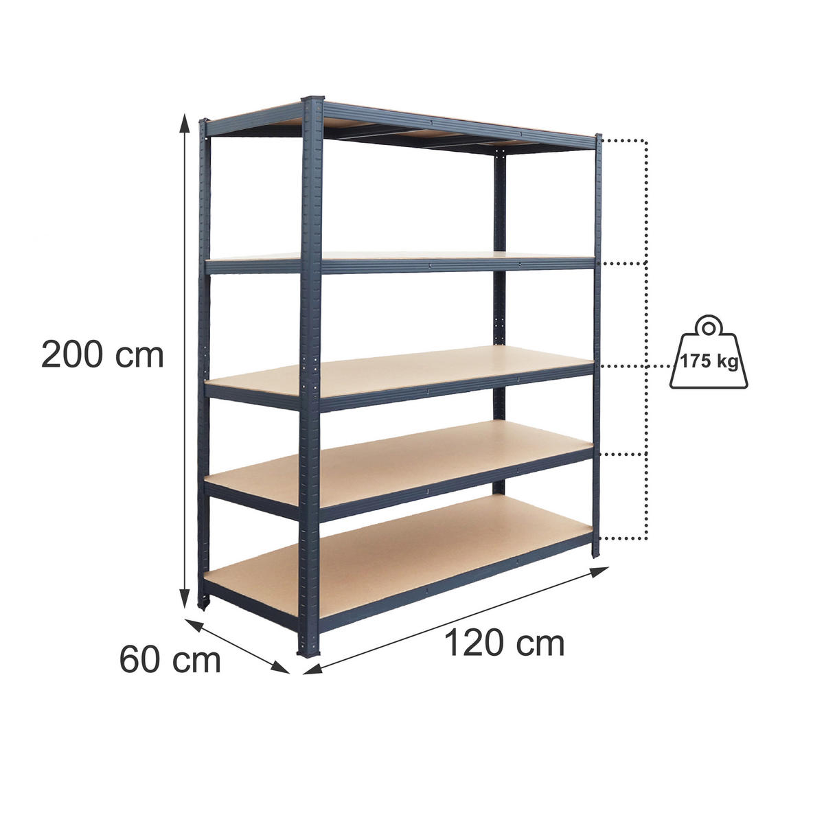 RAFT Antracit 5 polițe 60x120x200 cm - antracit, material plastic/compozit lemnos (120/200/60cm) - Relaxdays