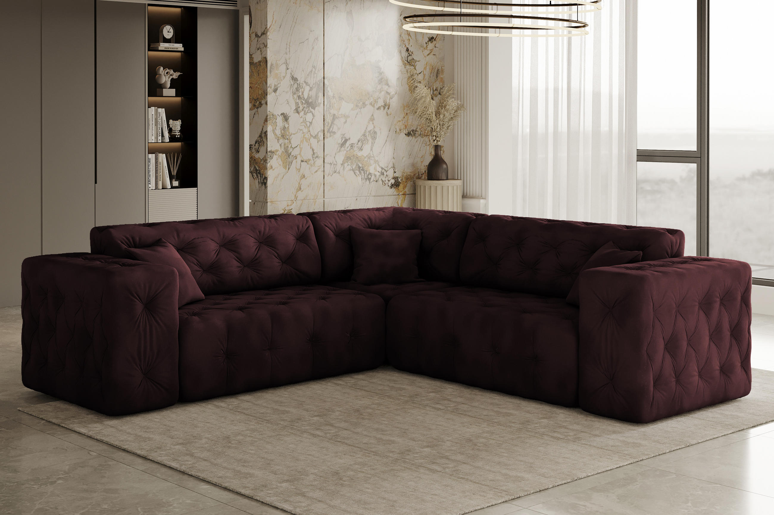 CORNER LUX, Gesteppt, Stoff Whisper, Rotwein - Weinrot, Holz/Textil (246/246cm) - Kaiser Möbel