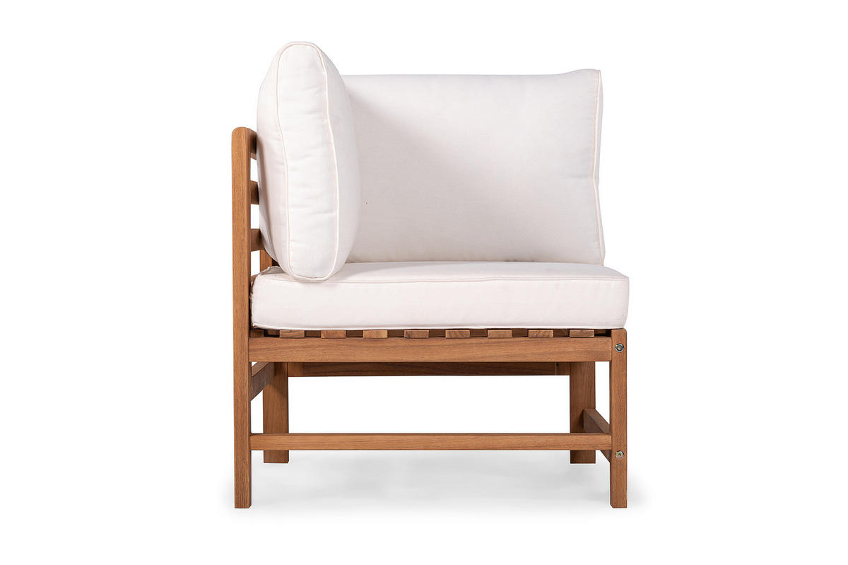 LOUNGEECKE - Akazie massiv / Polyester - Braun / Beige - Beige/Braun, Holz/Textil (66/76/66cm) - home24