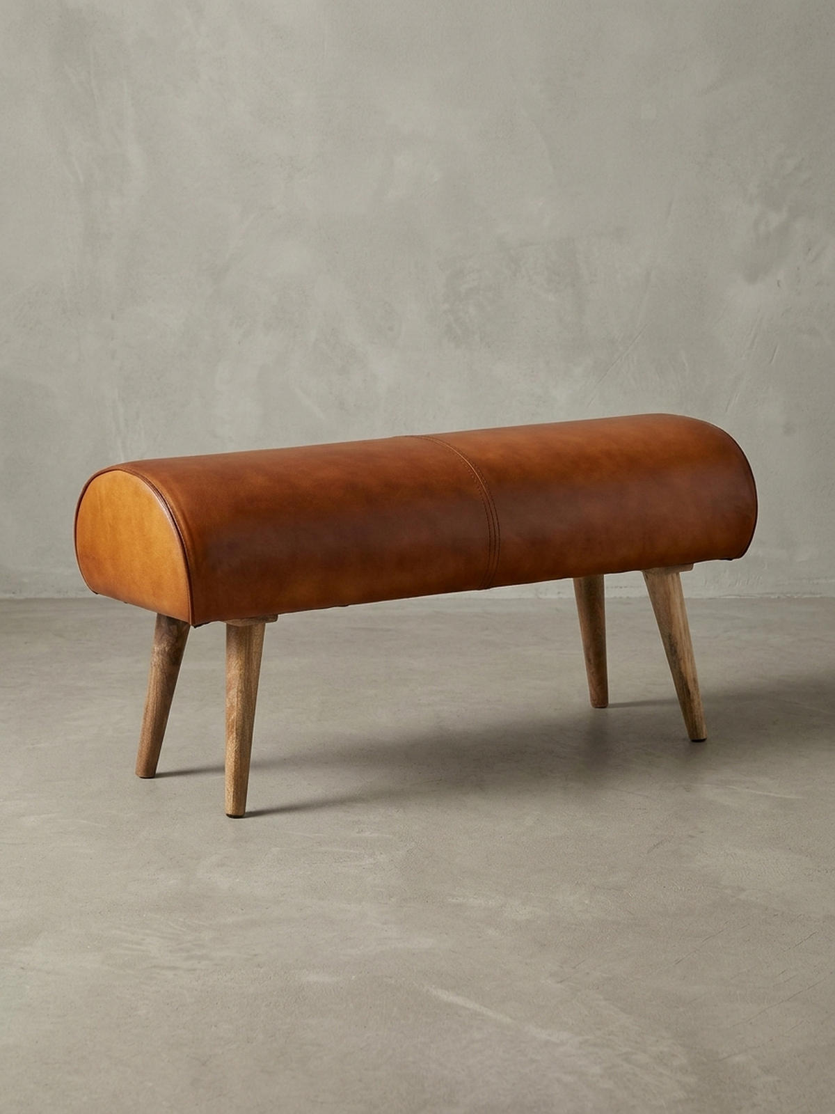 SITZBANK – Echtleder/Holz, 2 Personen, Modern - Braun, Mangoholz/Leder (100/53/40cm) - KADIMA DESIGN