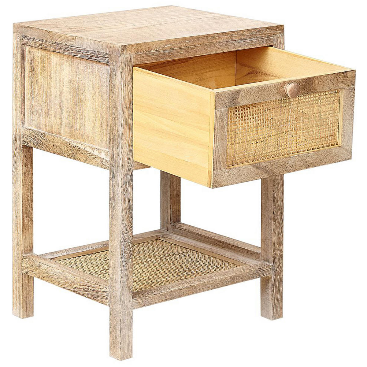 NACHTTISCH Rattan heller Holzfarbton 1 Schublade 35/29 cm Esto - Hellbraun, Holz (35/51/29cm) - Beliani