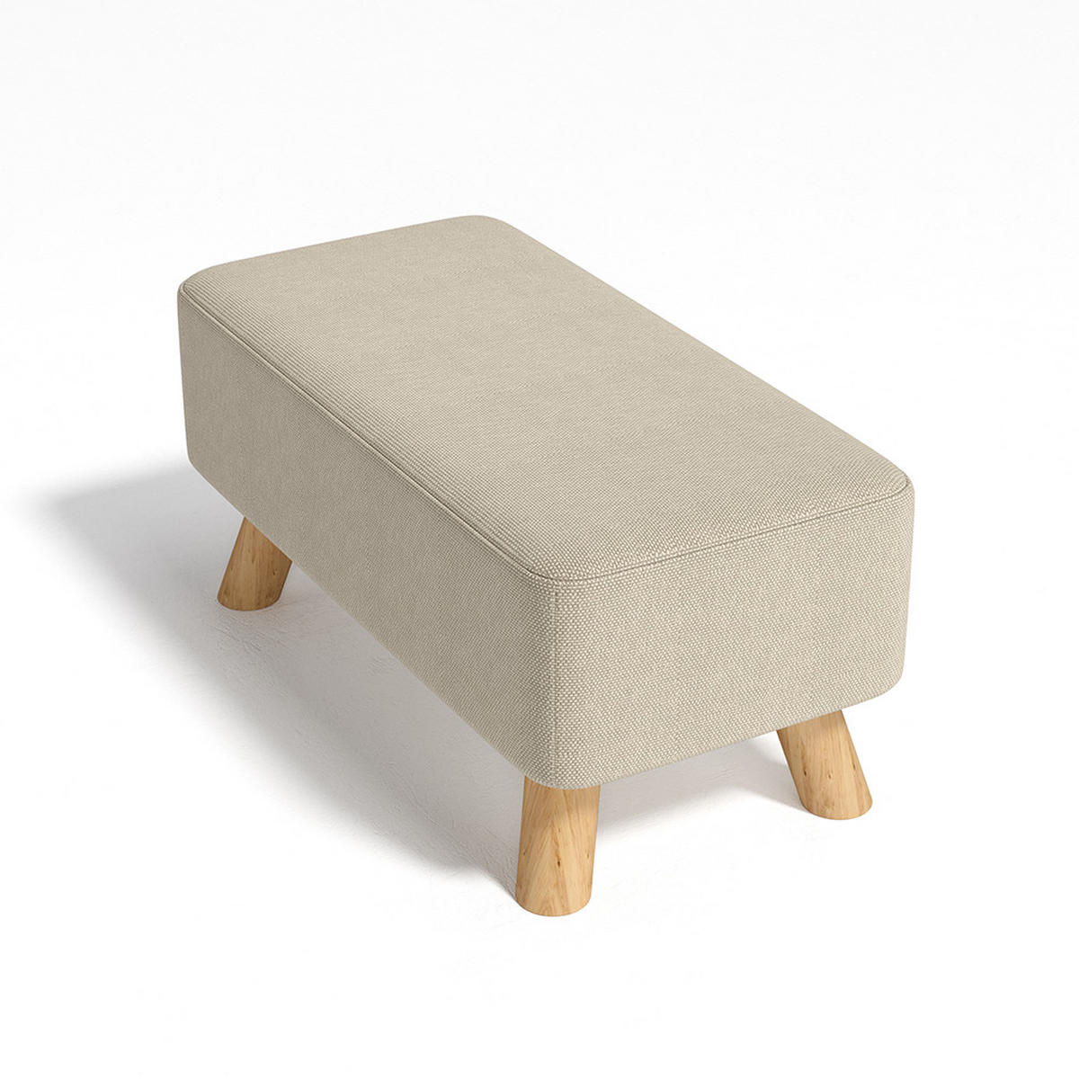 POLSTERHOCKER Rechteckig aus Eichenholzbeine Leinen in Beige Pflegeleicht Vielseitig einsetzbar 57 x 28 x 25,7 cm - Beige/Naturfarben, Eichenholz/Holz (57/25.7/28cm) - Livingandhome