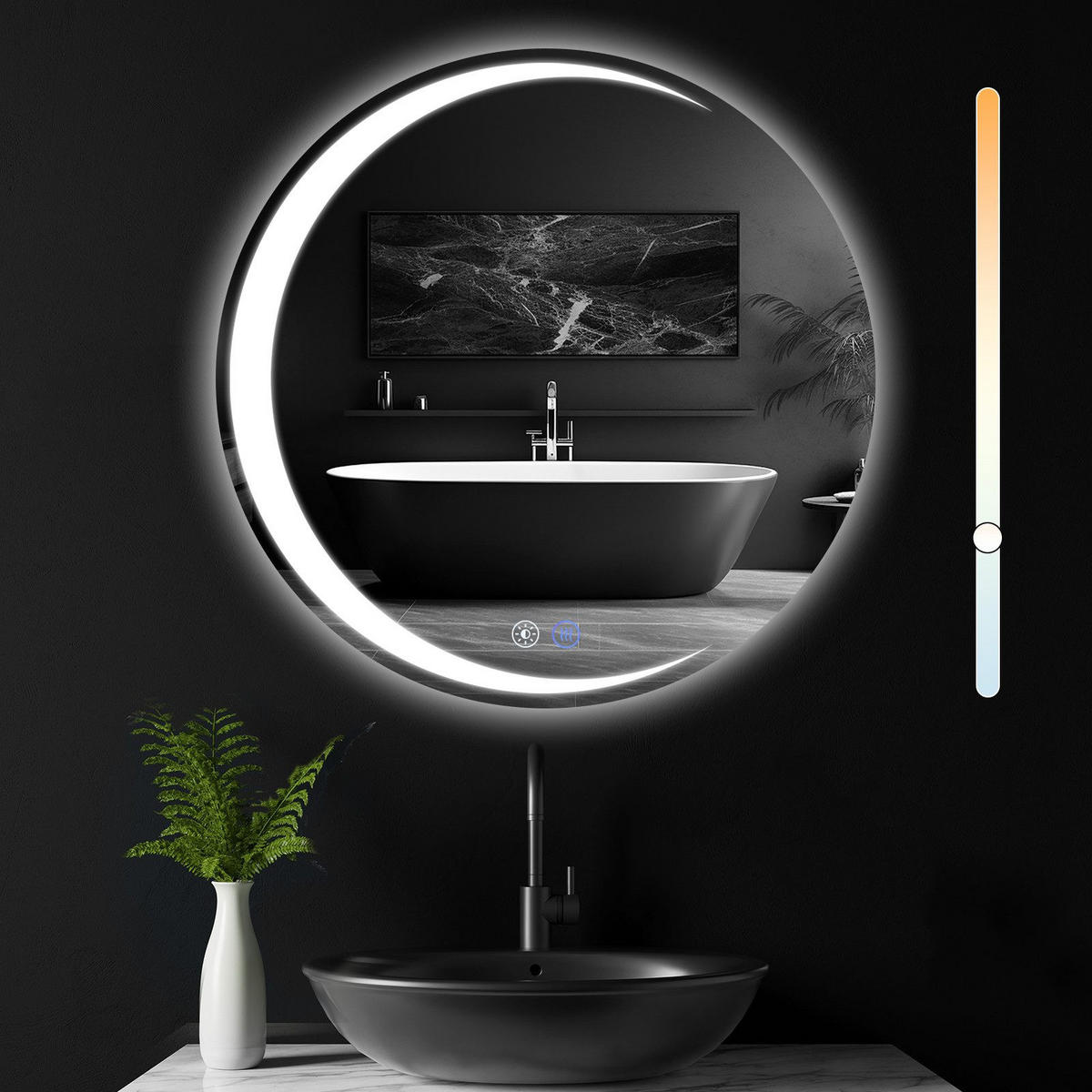 BADEZIMMERSPIEGEL Redinger mit LED-Leuchte Ø50 cm - Weiß, Glas (50/2.4/50cm) - Nettlife