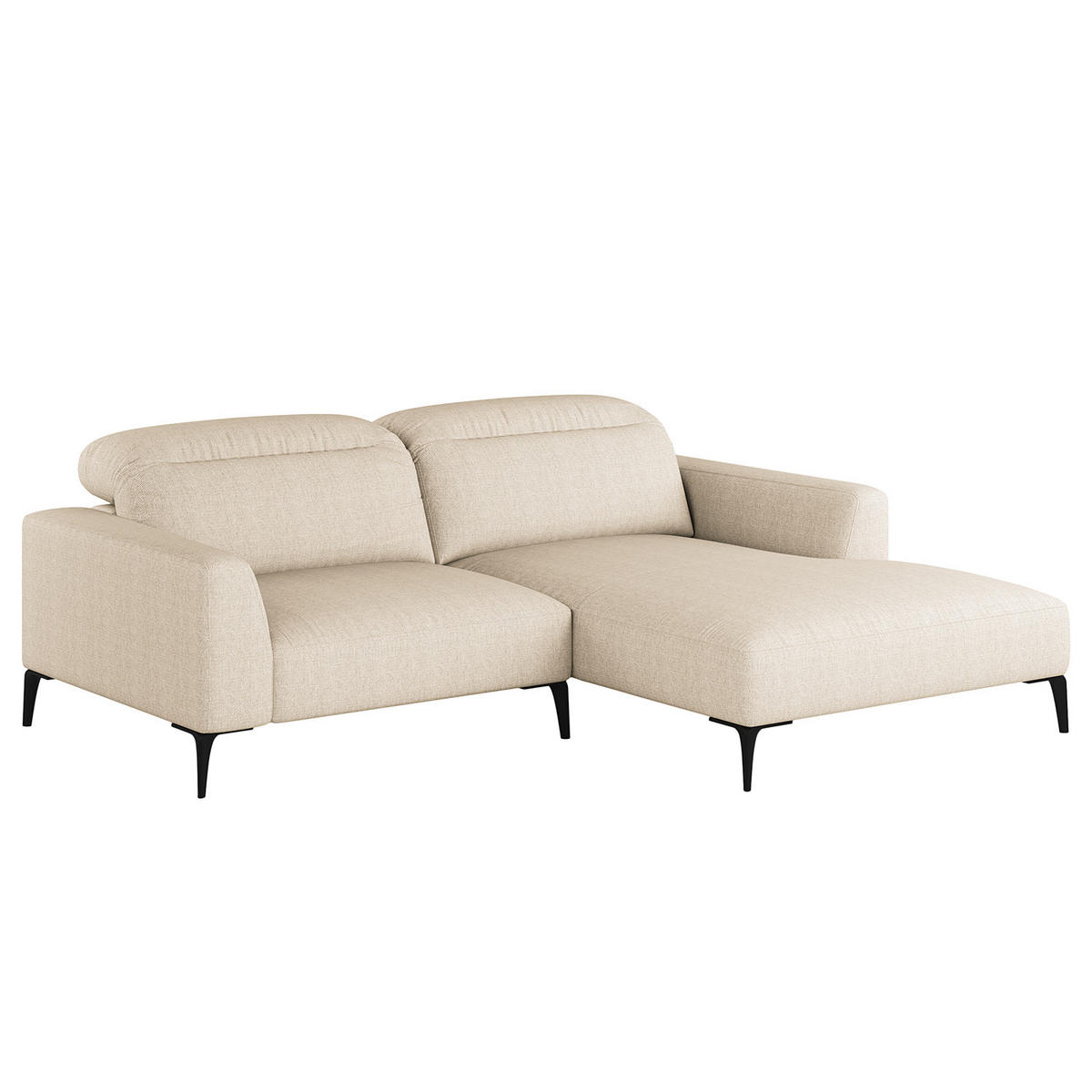 1,5-SITZER ECKSOFA mit Longchair - Beige/Schwarz, Textil/Metall (232/180cm) - home24