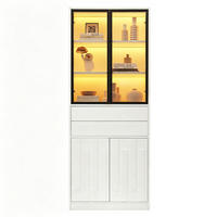VITRINE 70x34x180 cm Weiß mit LED und 2 Schubladen - Weiß, Holzwerkstoff (70/180/34cm) - FLIEKS