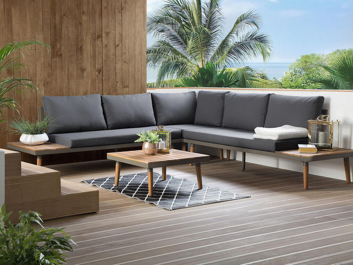 LOUNGE GARNITURA 5-sedežna siva Corato - siva, les - Beliani