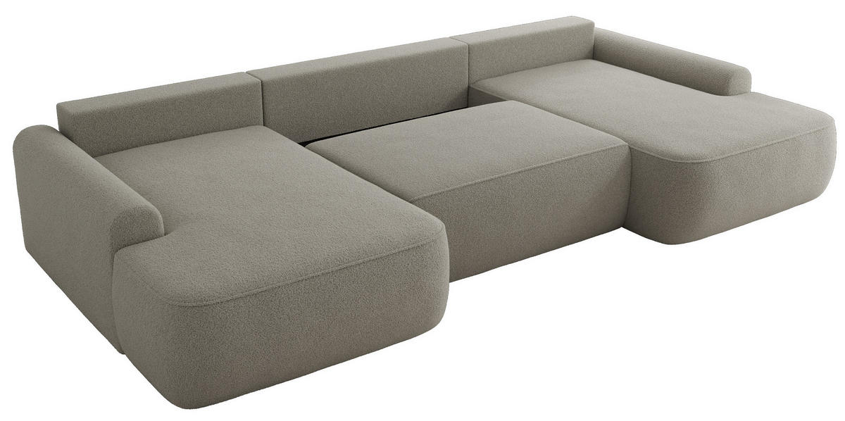 WOHNLANDSCHAFT CUBO U Hellgrau Boucle - Hellgrau/Schwarz, Kunststoff/Textil (370/100/187cm) - MKS