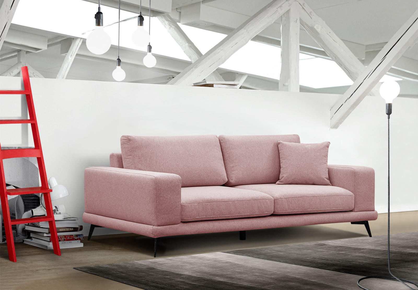 SOFA MEDIOLANE 3-Sitzer, hellrot - Hellrot, Holzwerkstoff/Textil (233/87/96cm) - Courtois Laville
