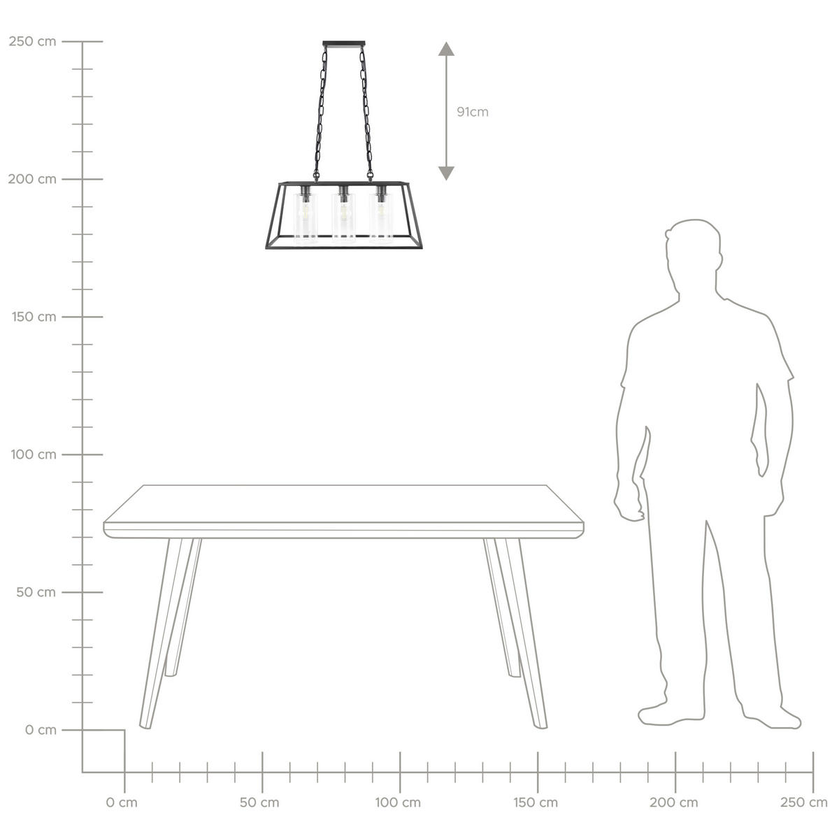 HÄNGELEUCHTE Muger 25/60/117 cm - Schwarz, Metall (25/60/117cm) - Beliani