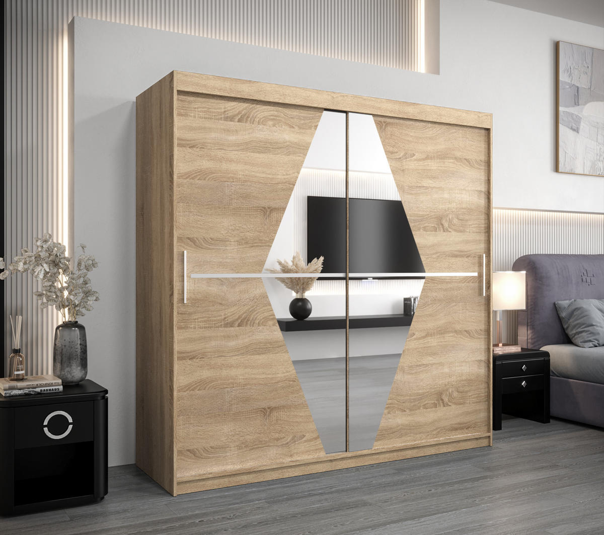 SCHWEBETÜRENSCHRANK 200/200/62 2-türig - Silberfarben/Sonoma Eiche, Holz/Kunststoff (200/200/62cm) - MÖBEL KRYSPOL