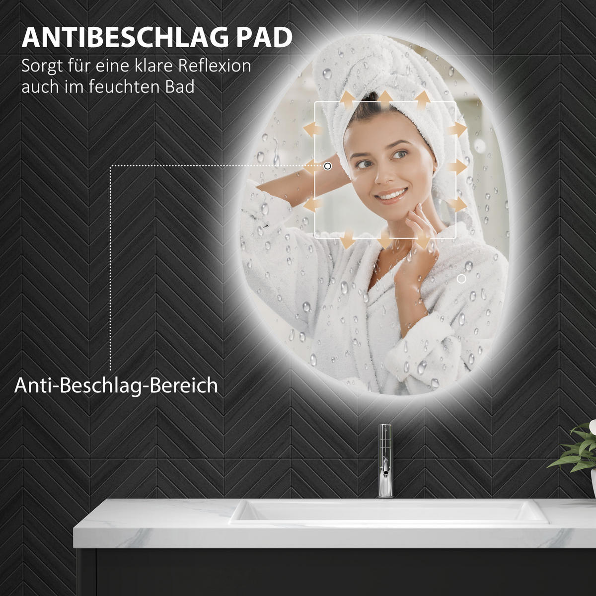 BADSPIEGEL mit Beleuchtung 70x50 cm, 3 Lichtfarben - Silberfarben, Glas (70/50/5cm) - HOMCOM