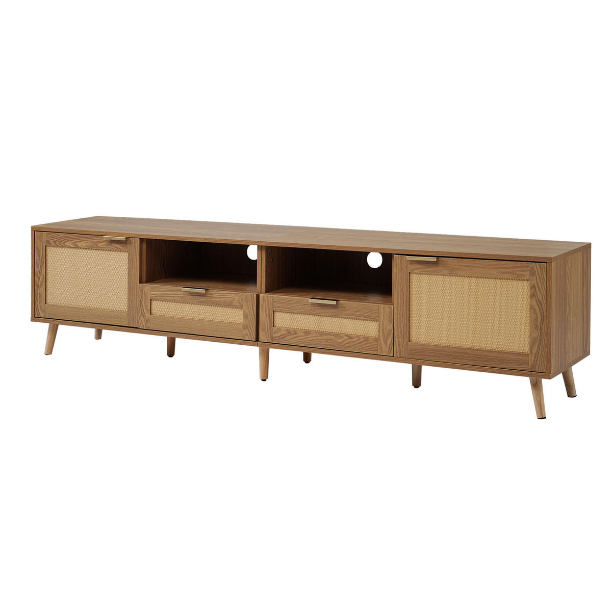 TV-SCHRANK mit Rattendesign 200 x 37 x 49 cm Oak - Braun, Holzwerkstoff (37/49/200cm) - Beauniv