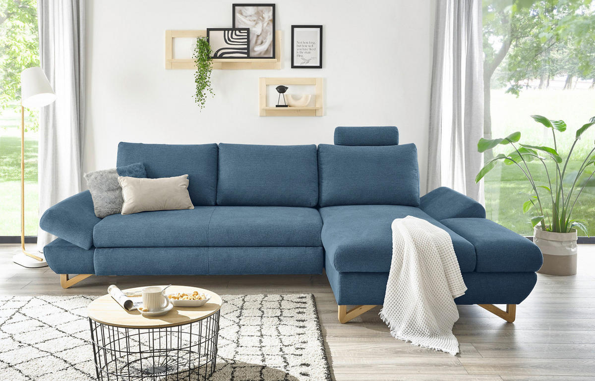 ECKSOFA blau Struktur-Stoff, Wohnzimmer Sofa - Blau, Holz/Textil (284/166cm) - Furn.Design