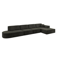 ECKSOFA Ottomane Rechts IREA-L3-v4 - 412x165x77 cm Schwarz - Schwarz, Holzwerkstoff/Textil (412/165cm) - ALTDECOR