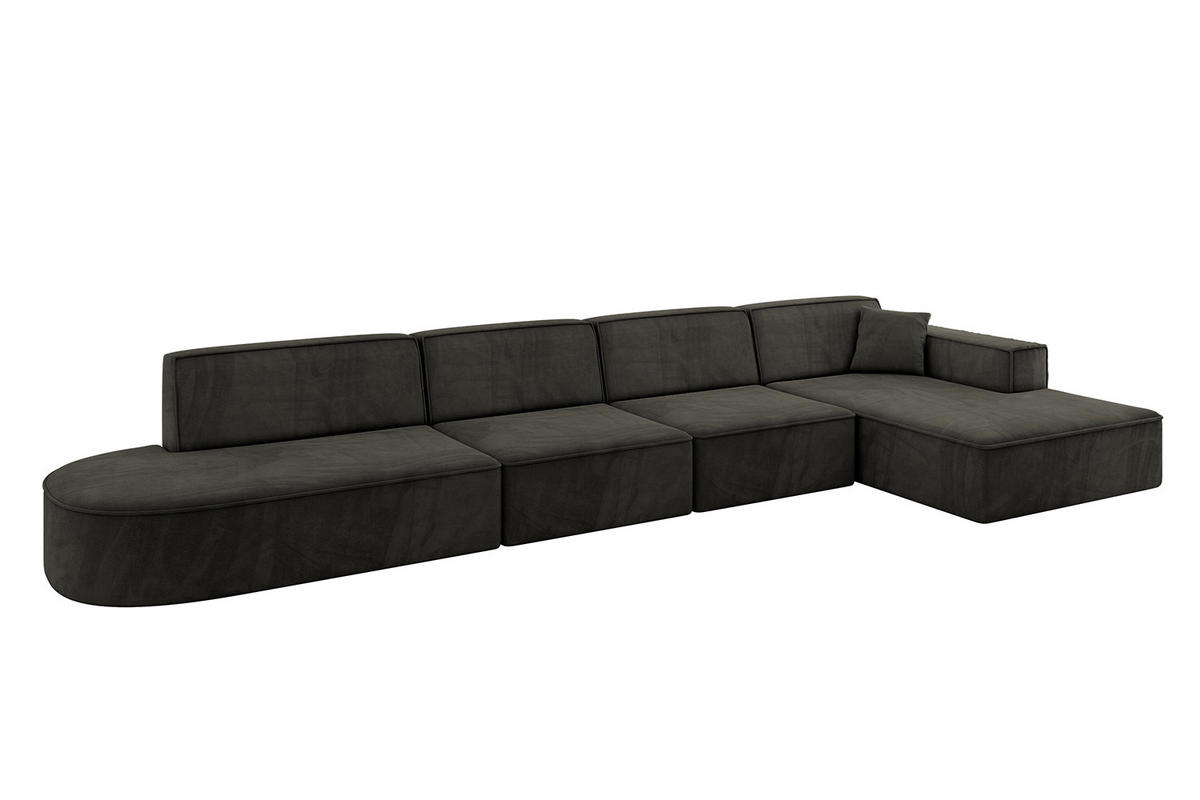 ECKSOFA Ottomane Rechts IREA-L3-v4 - 412x165x77 cm Schwarz - Schwarz, Holzwerkstoff/Textil (412/165cm) - ALTDECOR