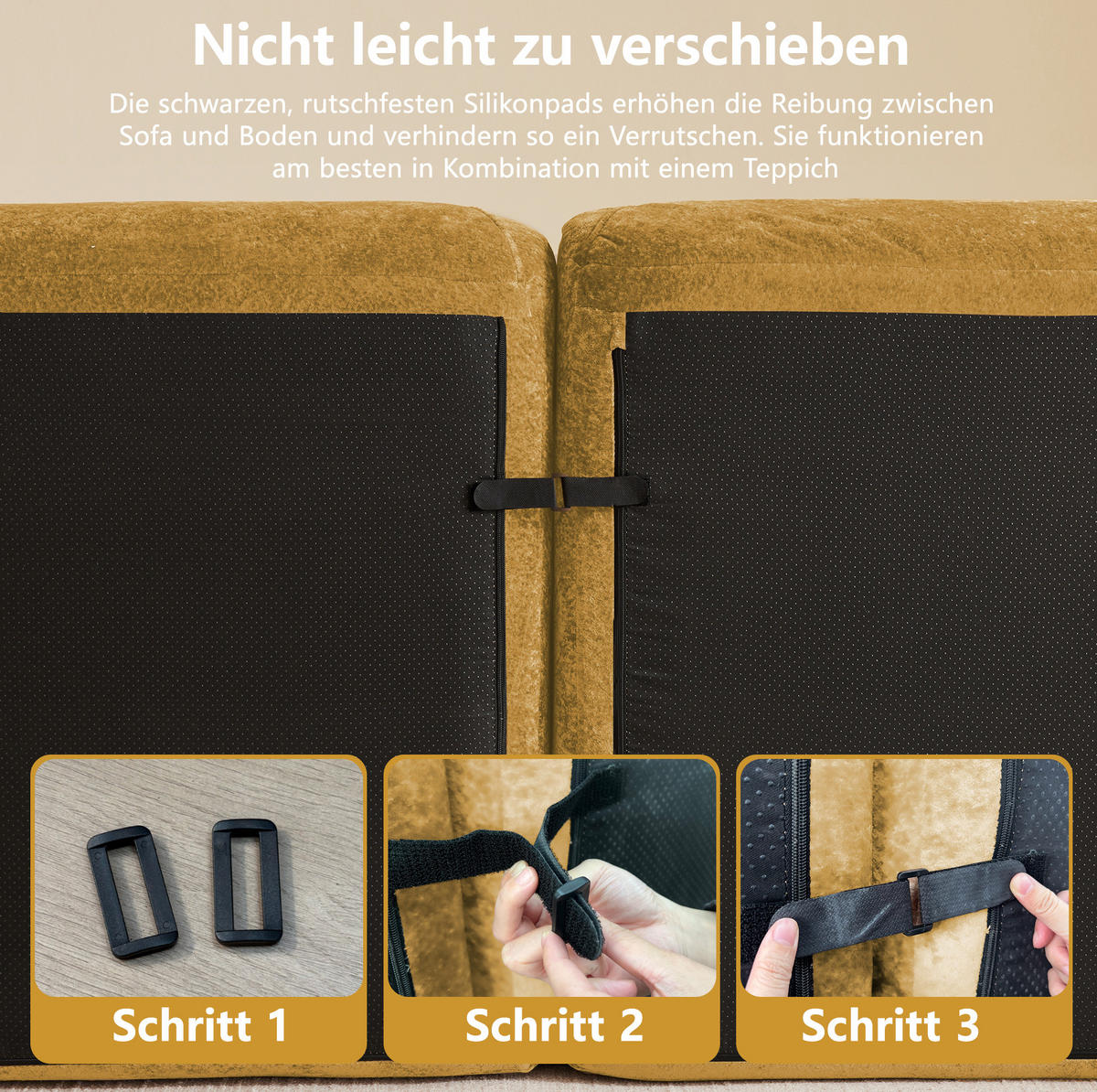 ECKSOFA 204/171/76 cm in Gelb mit Hocker aus Chenille und Moduldesign - Gelb, Textil (171/204cm) - Flora Grace