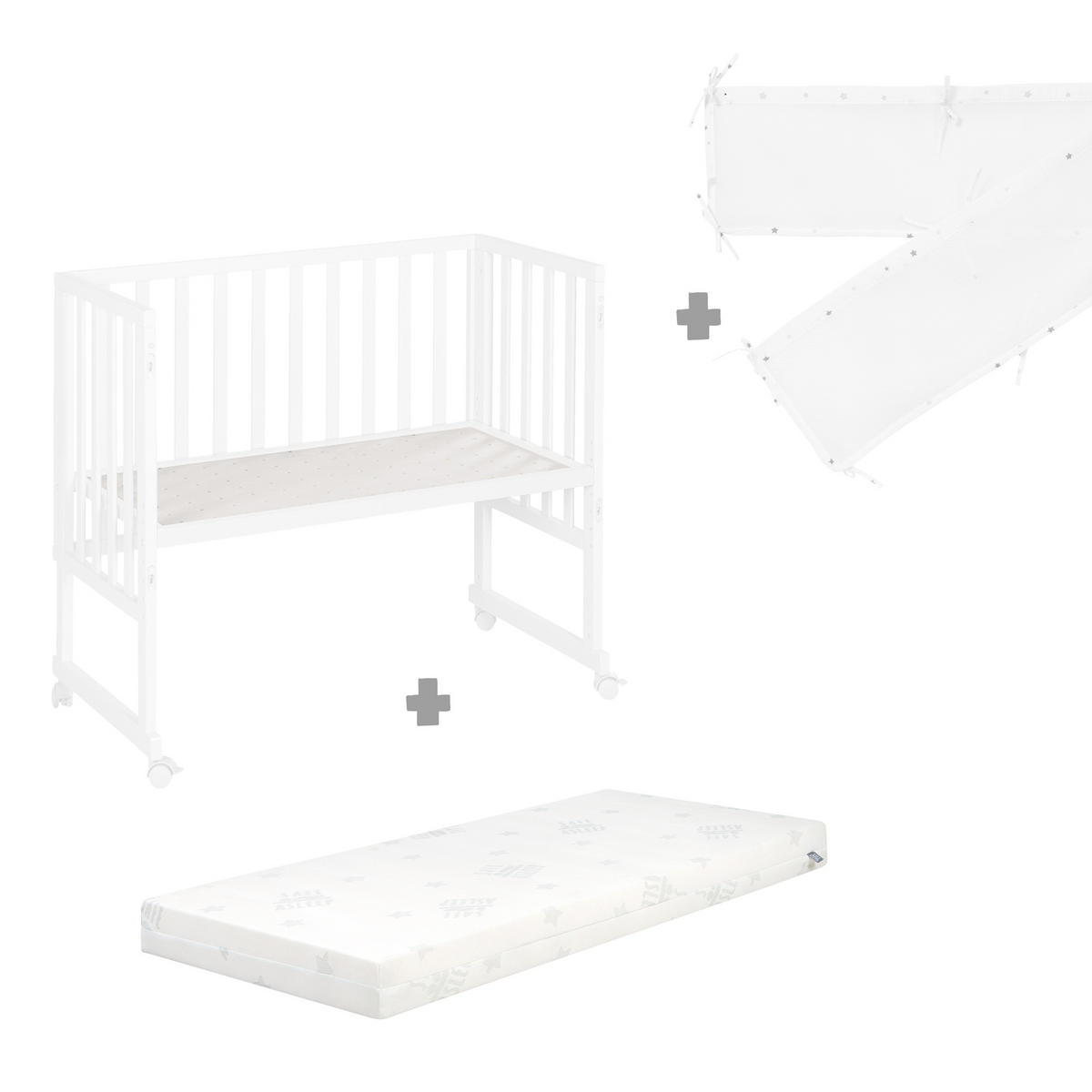 BEISTELLBETT Sternenzauber grau 3in1 Set 90 x 45 cm - Creme/Weiß, Holzwerkstoff (45/90cm) - Roba