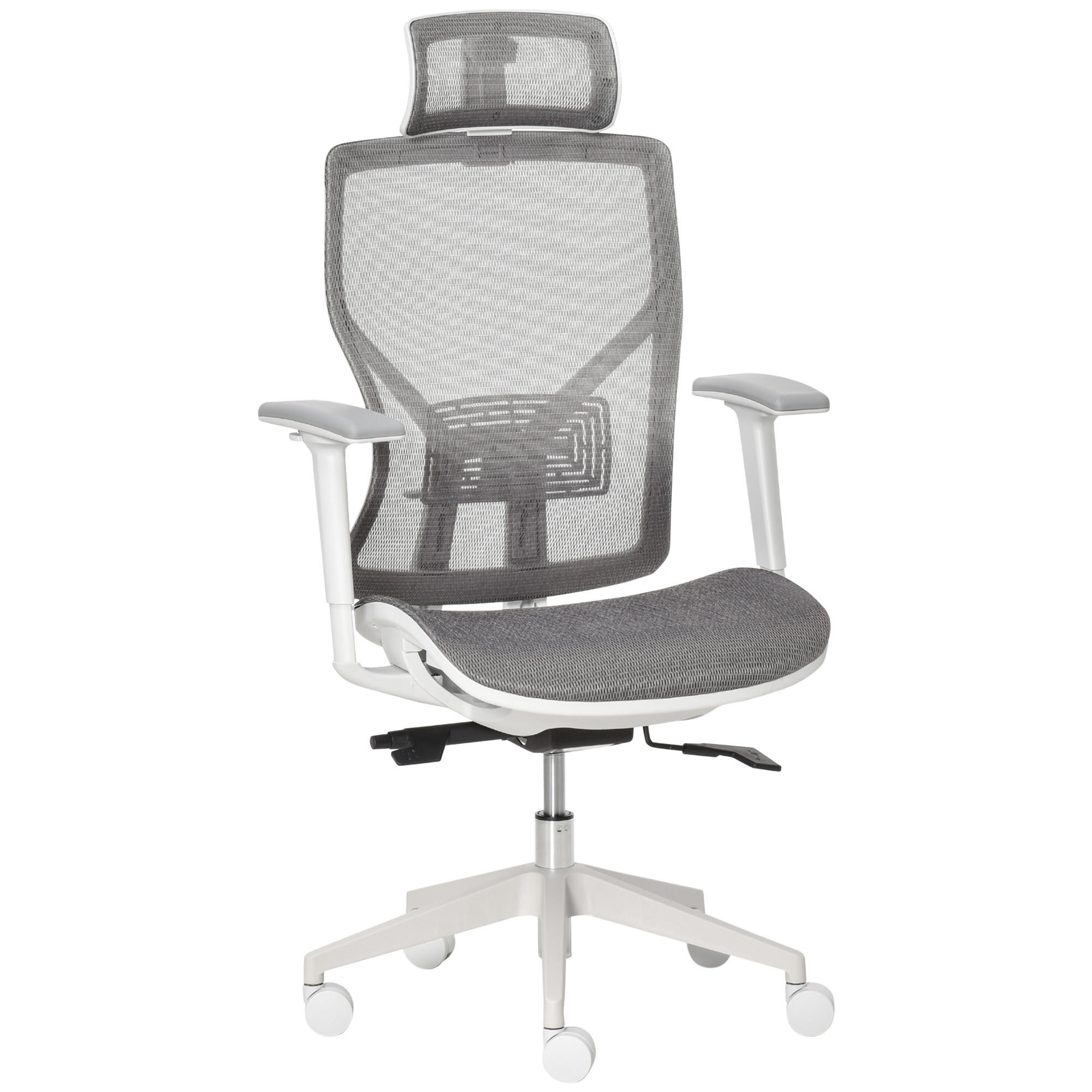BÜROSTUHL DE-05107 Ergonomisch, 3D-Armlehnen, Kopfstütze & höhenverstellbar Grau - Grau, Kunststoff (65/128/67cm) - ComfortXL
